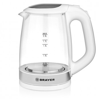 Чайник электрический BRAYER BR1040WH 2 л прозрачный, белый